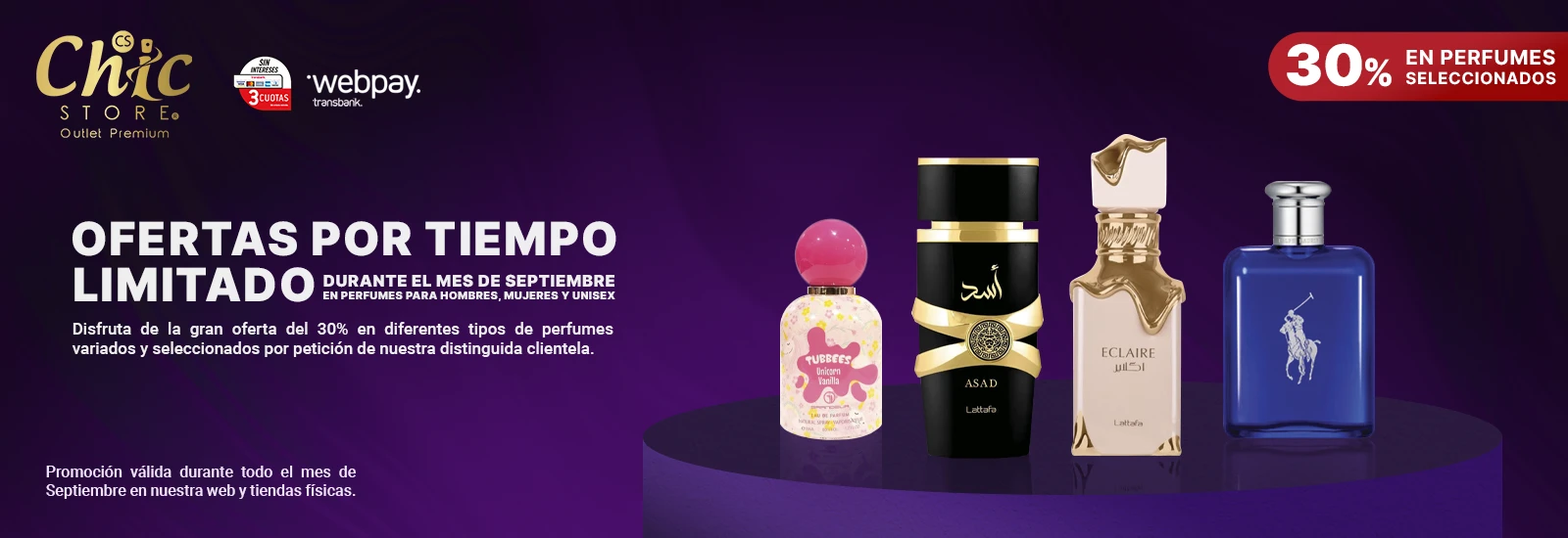 Ofertas y descuentos del 30% en perfumes